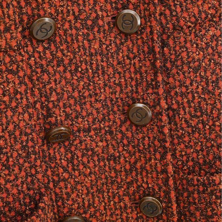 Pre Owned Chanel Double Breasted Brown Wool Jacket Women Size 42