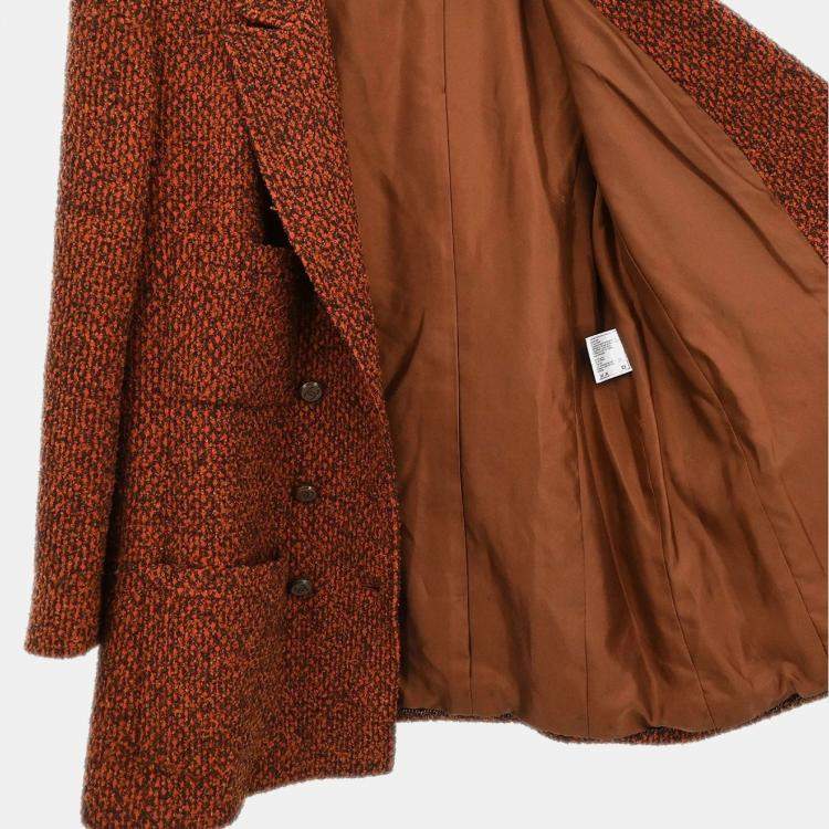 Pre Owned Chanel Double Breasted Brown Wool Jacket Women Size 42