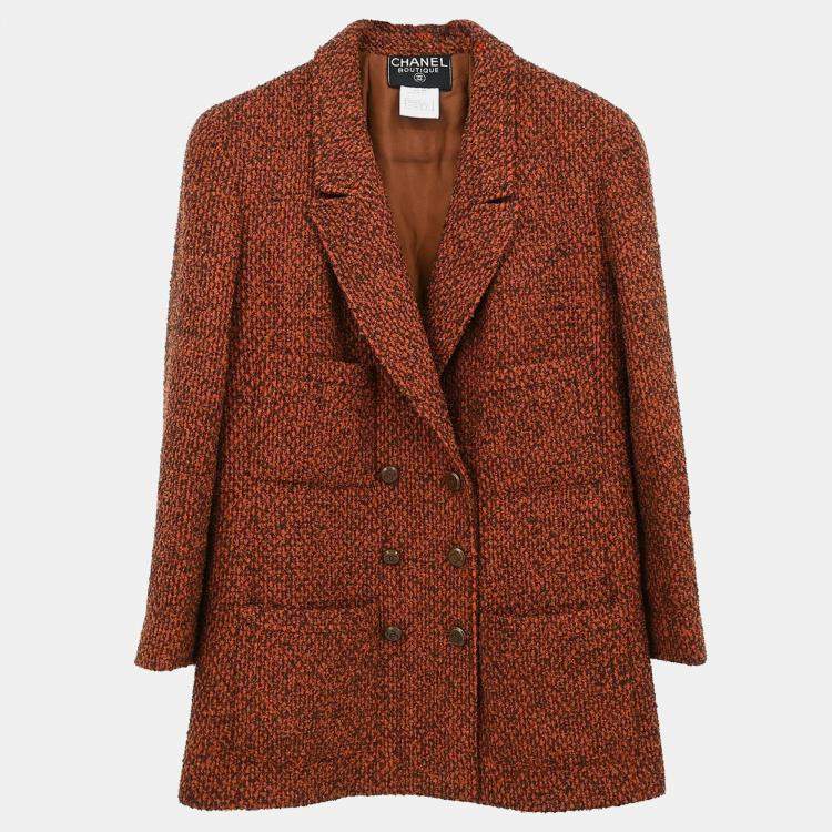 Pre Owned Chanel Double Breasted Brown Wool Jacket Women Size 42
