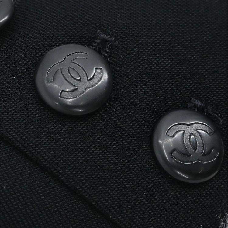 Pre Owned Chanel Single Breasted Jacket Black Fabric Jacket Size 36