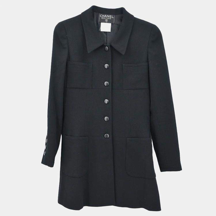 Pre Owned Chanel Single Breasted Jacket Black Fabric Jacket Size 36
