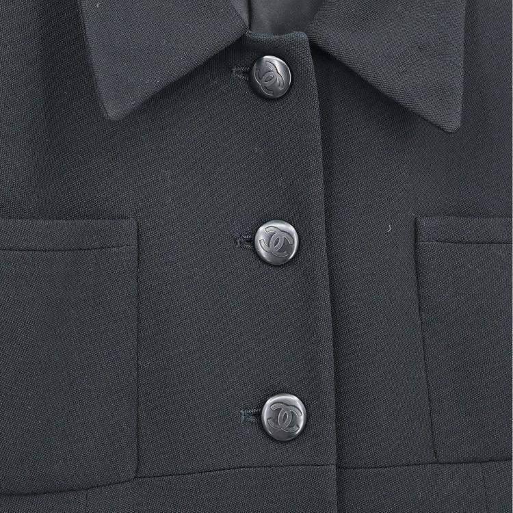 Pre Owned Chanel Single Breasted Jacket Black Fabric Jacket Size 36