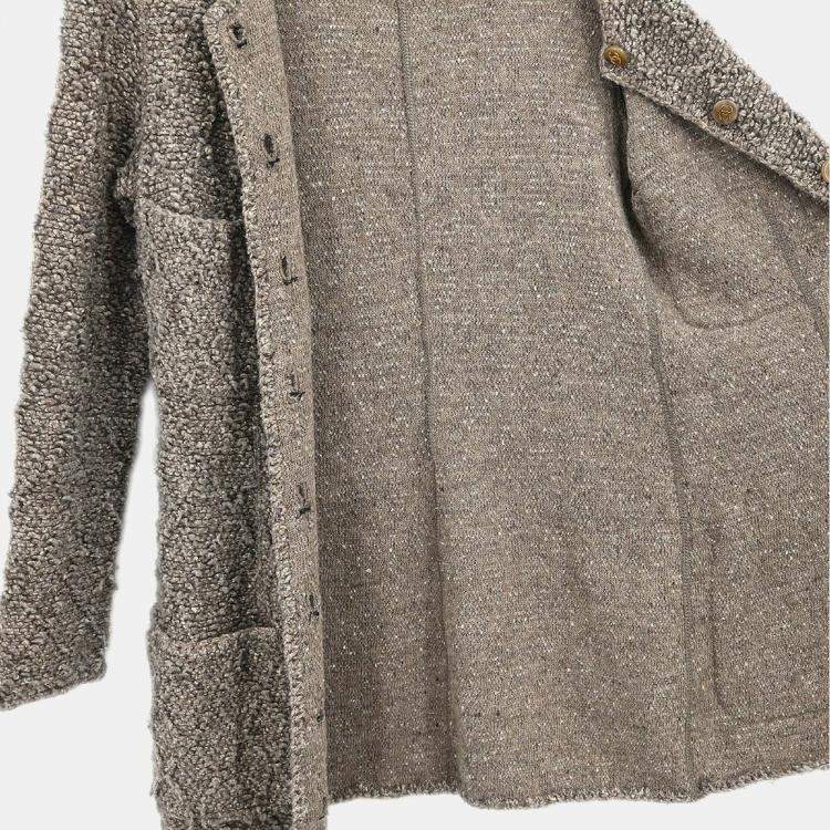 Pre Owned Chanel Collarless Brown Wool Jacket Women Size 40
