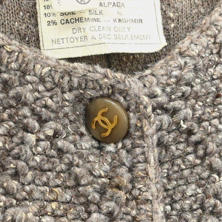 Pre Owned Chanel Collarless Brown Wool Jacket Women Size 40