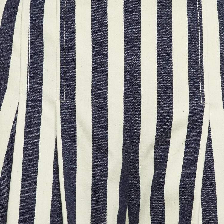 Pre Owned Chanel Navy Blue Stripe Cotton Flared Cuba Pants M