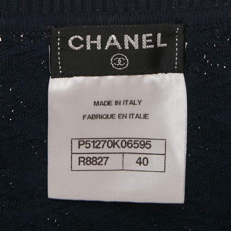 مملوكة مسبقًا Chanel Navy Blue Patterned Cotton Knit Flared Long Vest M