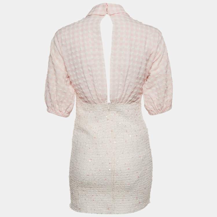 مملوكة مسبقًا Chanel Pink Seeksucker and Tweed Mini Dress M