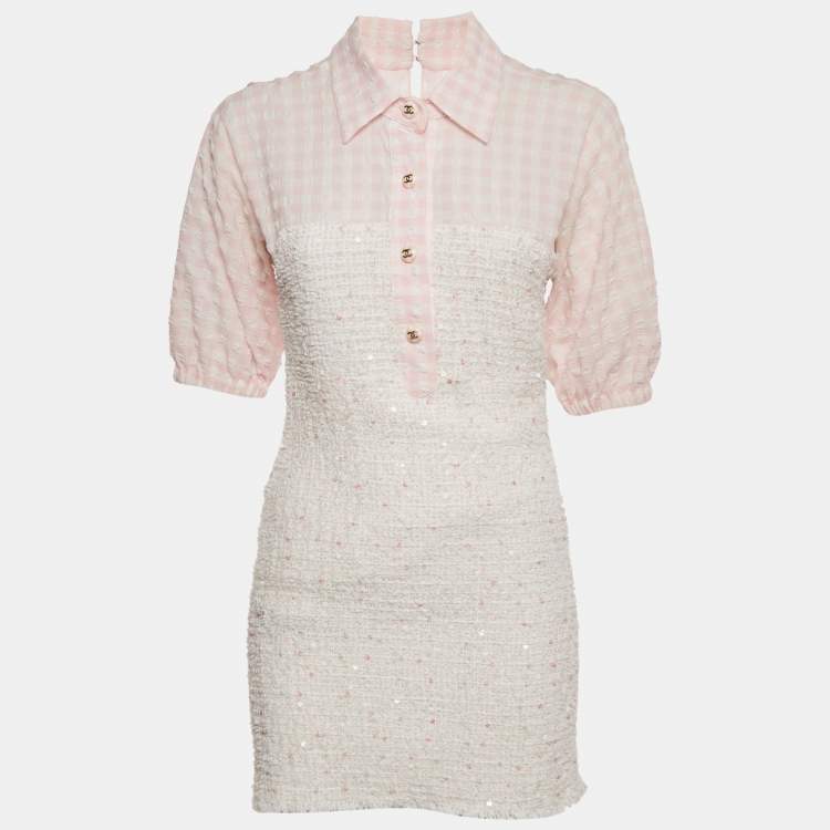 مملوكة مسبقًا Chanel Pink Seeksucker and Tweed Mini Dress M