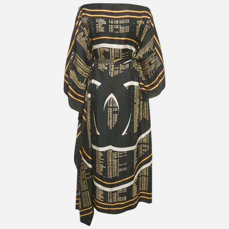Pre Owned Chanel Black Printed Silk Asymmetric Kaftan Dress One Size 
