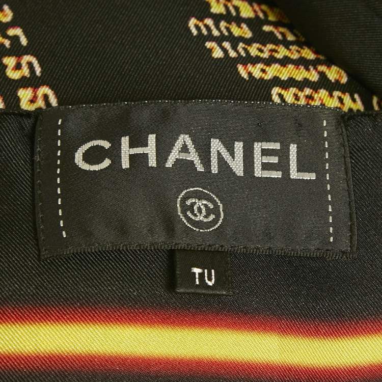 Pre Owned Chanel Black Printed Silk Asymmetric Kaftan Dress One Size 