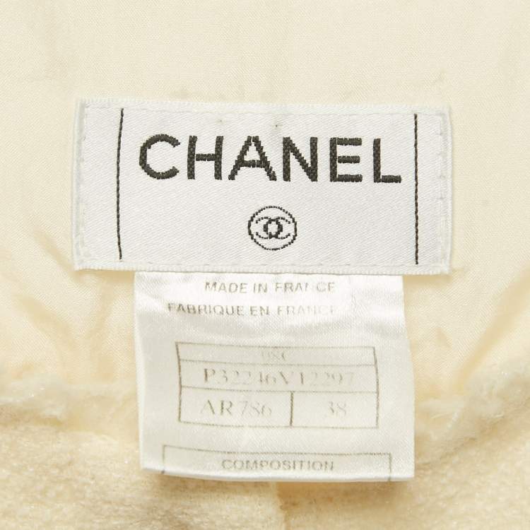 Pre Owned Chanel Cream Wool Tweed Button Front Cropped Jacket M