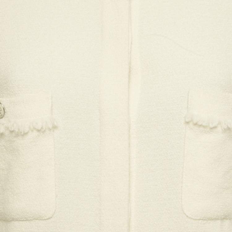 Pre Owned Chanel Cream Wool Tweed Button Front Cropped Jacket M