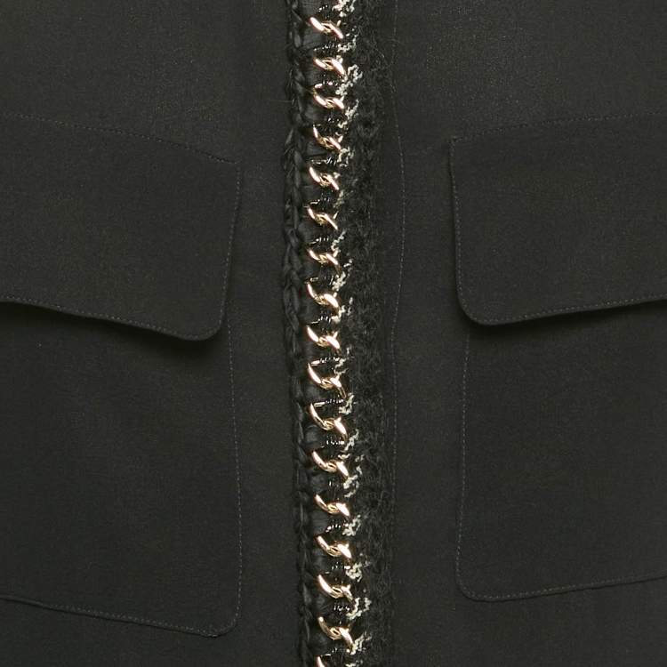 Pre Owned Chanel Black Stretch Silk Tweed and Chain Trimmed Button Front Blouse M