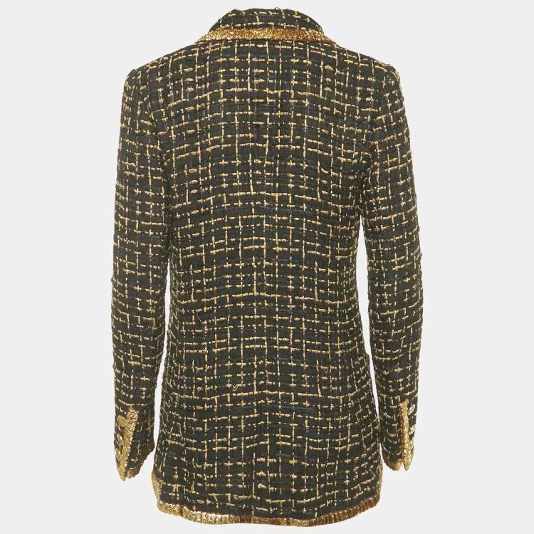 Pre Owned Chanel Black/Gold Lurex Tweed Double Breasted Jacket M