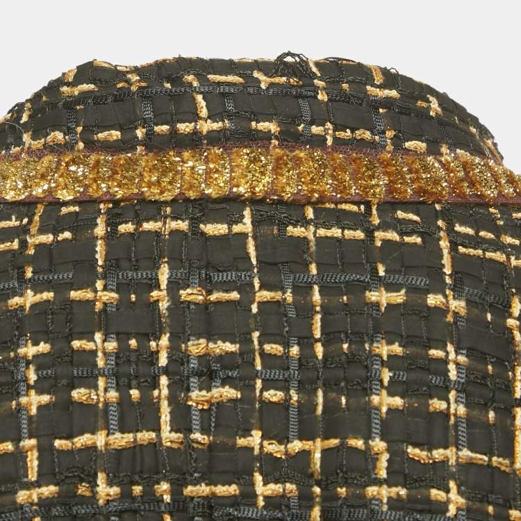 Pre Owned Chanel Black/Gold Lurex Tweed Double Breasted Jacket M
