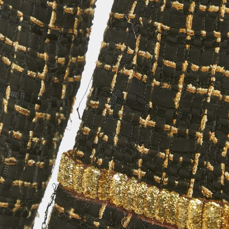 Pre Owned Chanel Black/Gold Lurex Tweed Double Breasted Jacket M