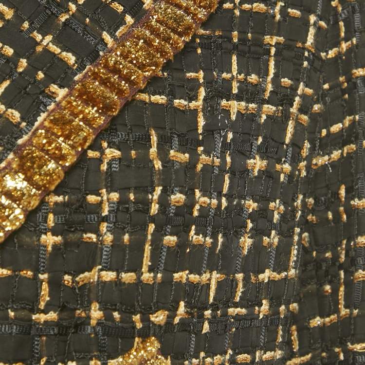 Pre Owned Chanel Black/Gold Lurex Tweed Double Breasted Jacket M