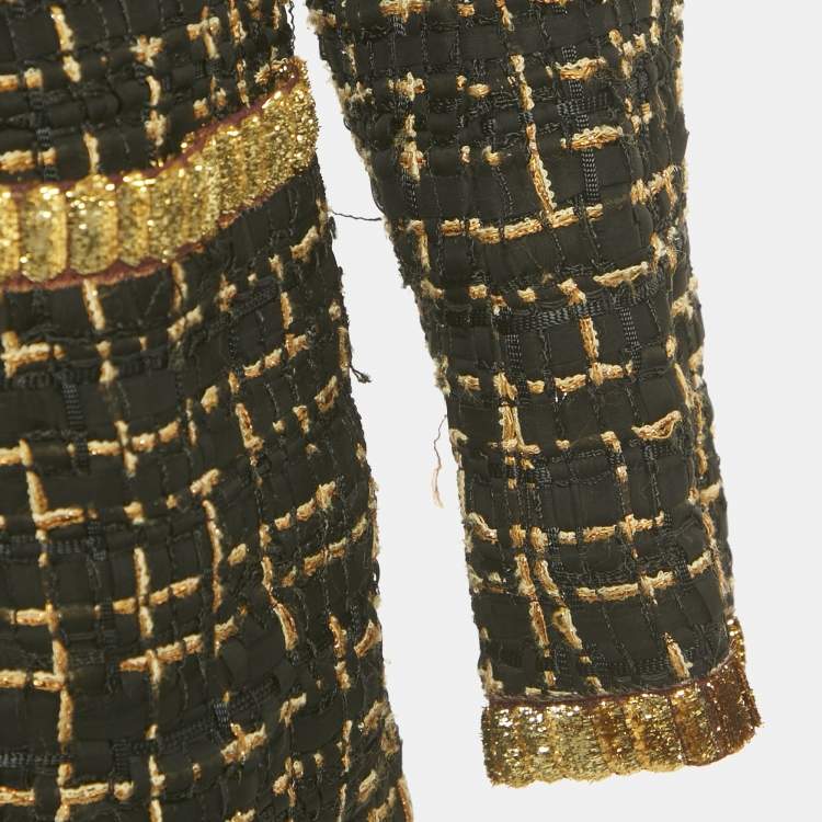 Pre Owned Chanel Black/Gold Lurex Tweed Double Breasted Jacket M