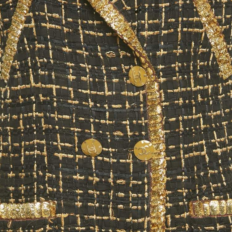 Pre Owned Chanel Black/Gold Lurex Tweed Double Breasted Jacket M