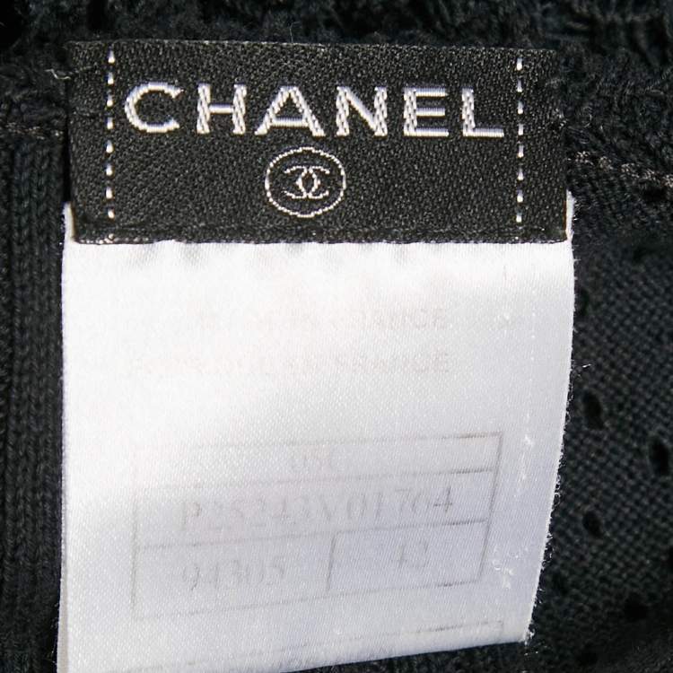 Pre Owned Chanel Black Rib Knit Pocket Front Top L