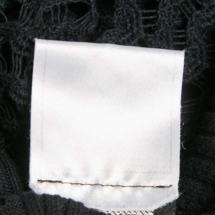 Pre Owned Chanel Black Rib Knit Pocket Front Top L