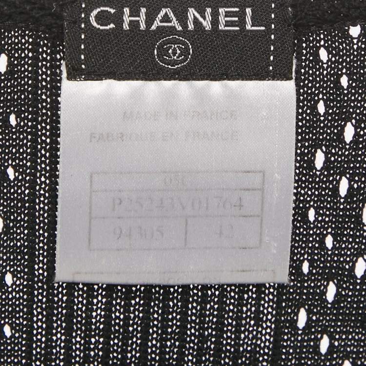 Pre Owned Chanel Black Rib Knit Pocket Front Top L