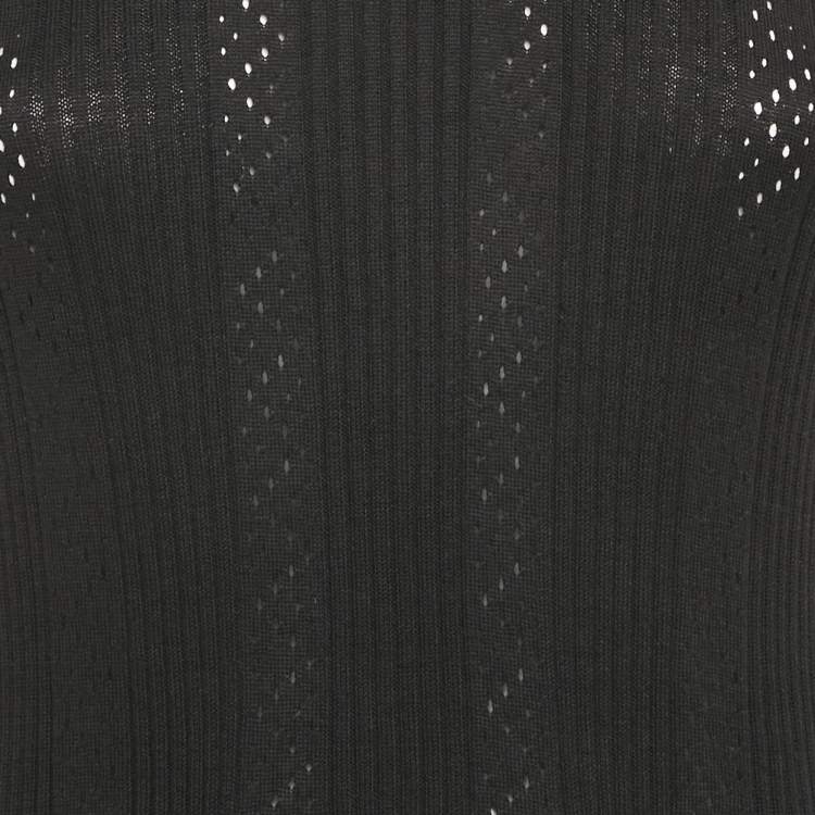 Pre Owned Chanel Black Rib Knit Pocket Front Top L