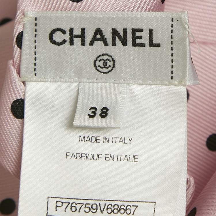 Pre Owned Chanel Pink Polka Dots Silk CC Detail Lace-Up Top M