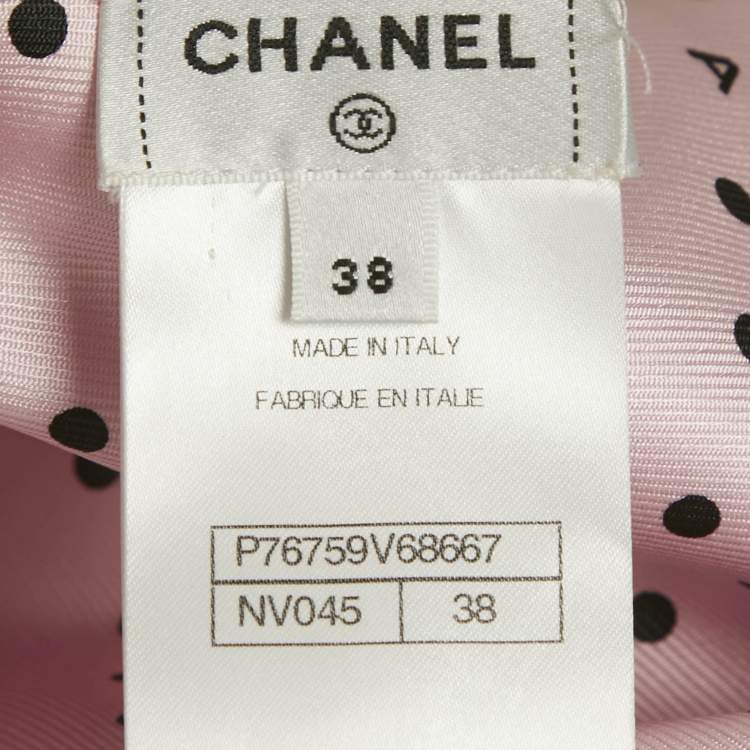 Pre Owned Chanel Pink Polka Dots Silk CC Detail Lace-Up Top M