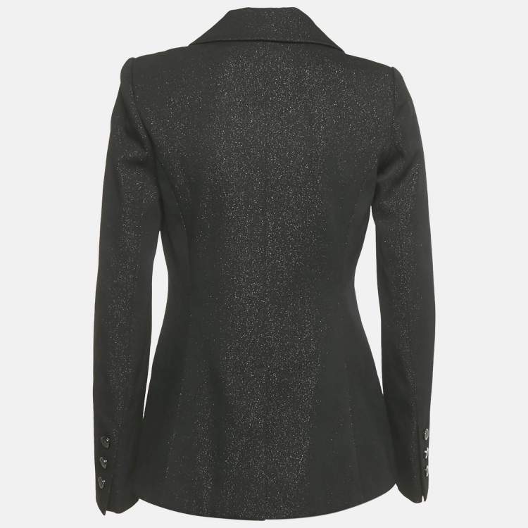 Pre Owned Chanel Black Glitter Effect Wool Single Breasted Blazer S