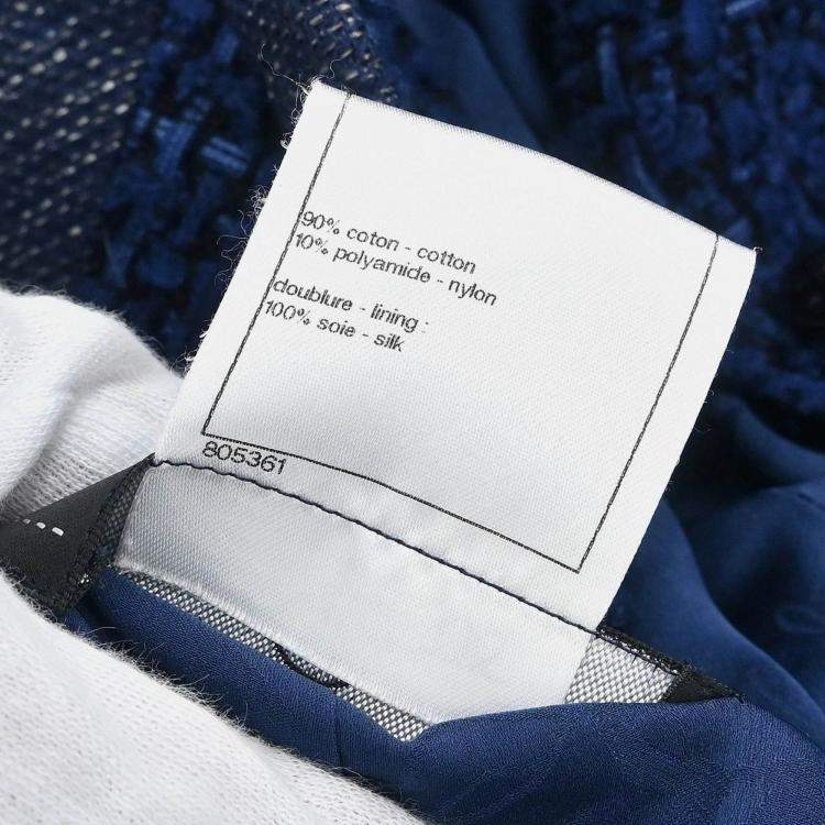 Pre Owned Chanel Single Breasted Collarless Navy Jacket Size 42
