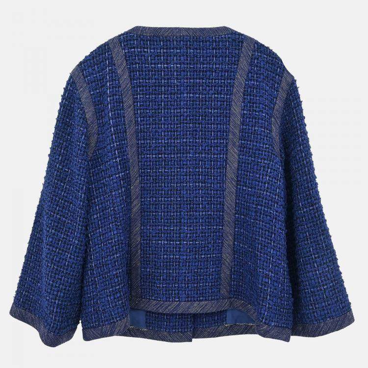 Pre Owned Chanel Single Breasted Collarless Navy Jacket Size 42