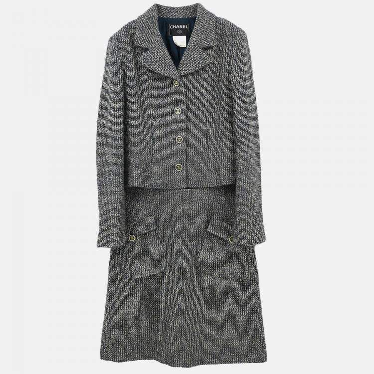 Pre Owned Chanel Setup Suit Jacket Skirt Gray Suit