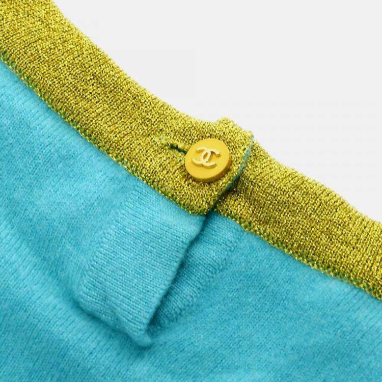 مملوكة مسبقًا Chanel Light Blue Knit Short Sleeve Sweater Top 