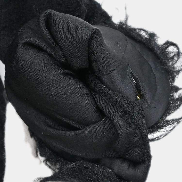 Pre Owned Chanel Single Breasted Collarless Black Wool Jacket Size 40