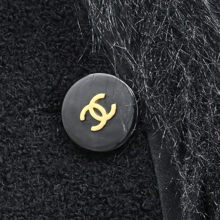Pre Owned Chanel Single Breasted Collarless Black Wool Jacket Size 40