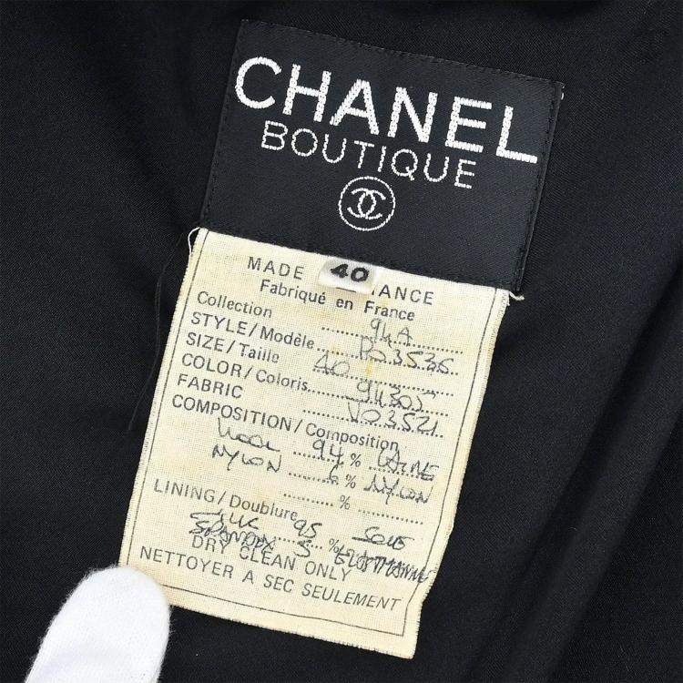 Pre Owned Chanel Single Breasted Collarless Black Wool Jacket Size 40