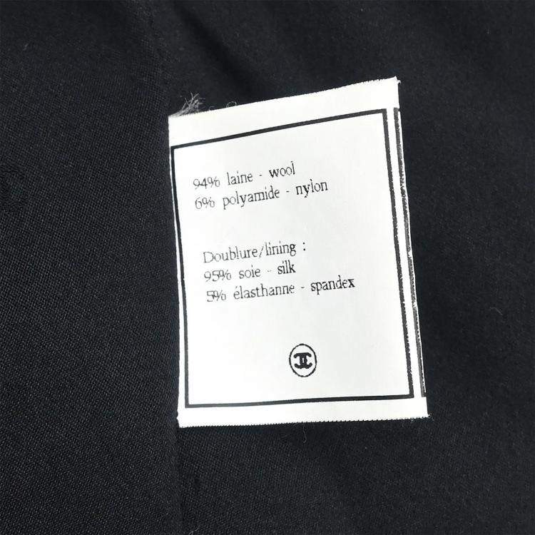 Pre Owned Chanel Single Breasted Collarless Black Wool Jacket Size 40