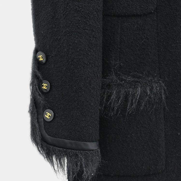 Pre Owned Chanel Single Breasted Collarless Black Wool Jacket Size 40