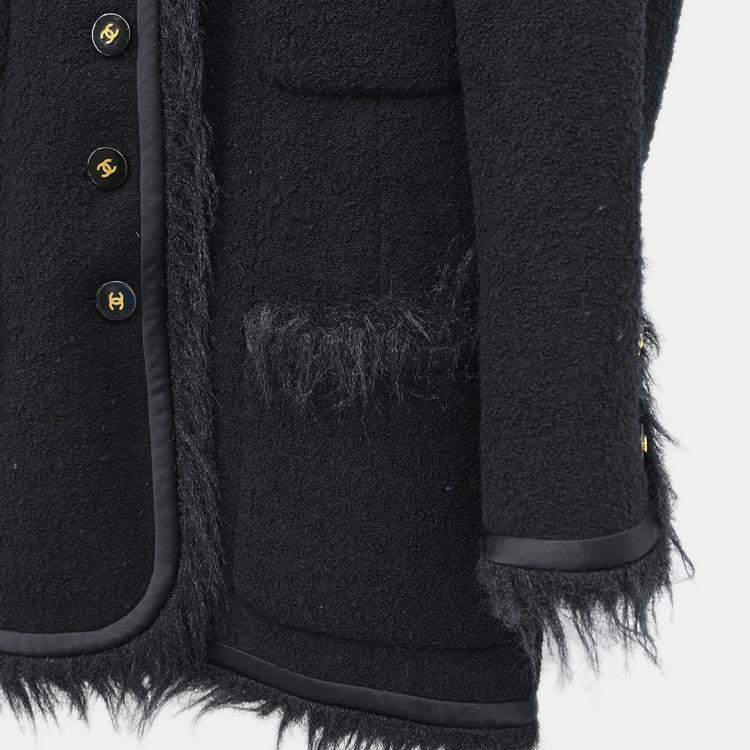 Pre Owned Chanel Single Breasted Collarless Black Wool Jacket Size 40