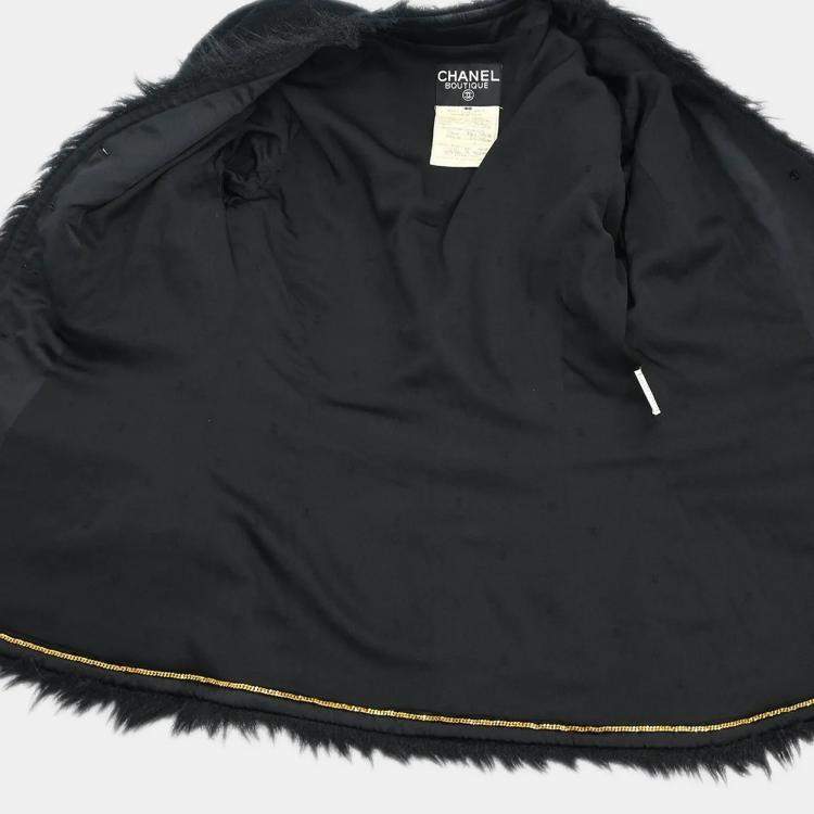 Pre Owned Chanel Single Breasted Collarless Black Wool Jacket Size 40