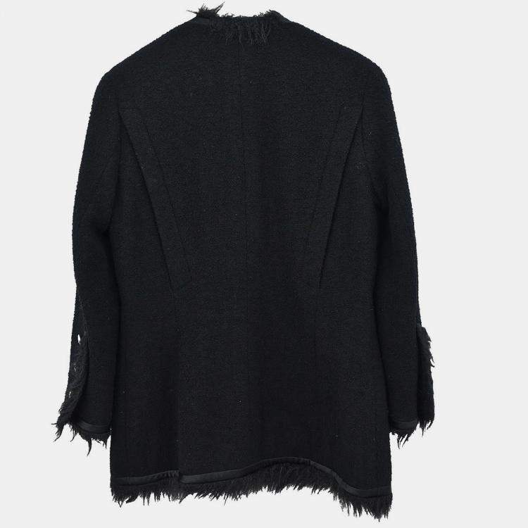 Pre Owned Chanel Single Breasted Collarless Black Wool Jacket Size 40