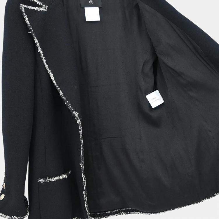 Pre Owned Chanel Single Breasted Black Wool Jacket Size 42