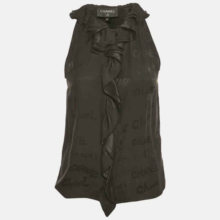 Pre Owned Chanel Black Silk Ruffled Sleeveless Top S