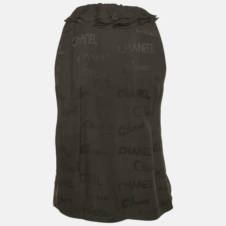 Pre Owned Chanel Black Silk Ruffled Sleeveless Top S