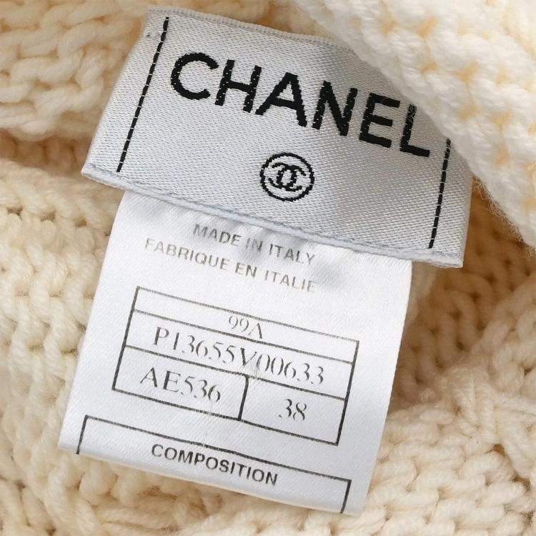 Pre Owned Chanel White Wool Sweater Top Size 38