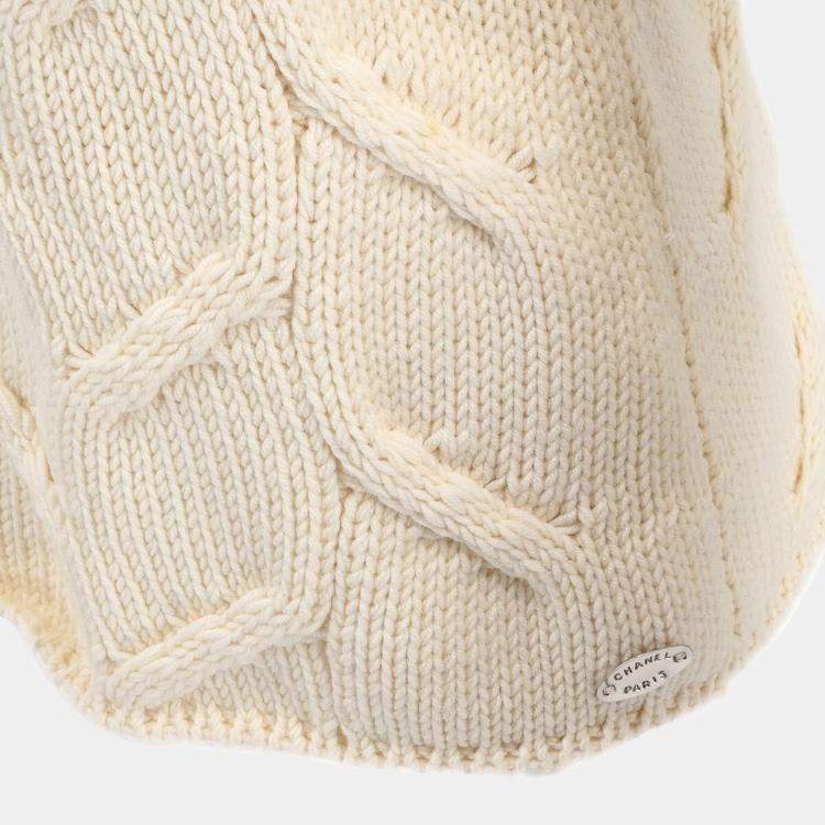 Pre Owned Chanel White Wool Sweater Top Size 38