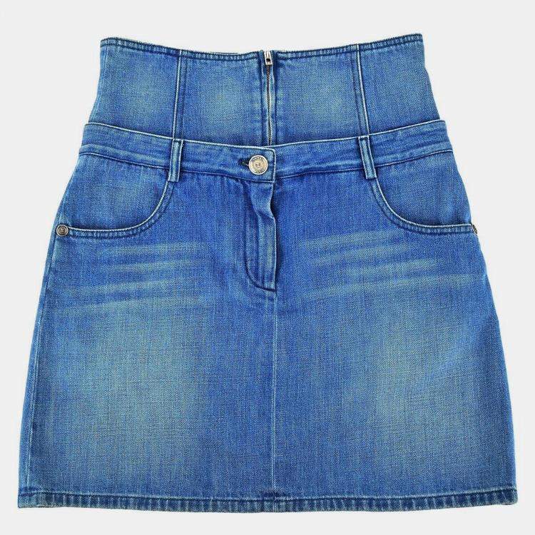 Pre Owned Chanel Blue Denim Skirt Size 36