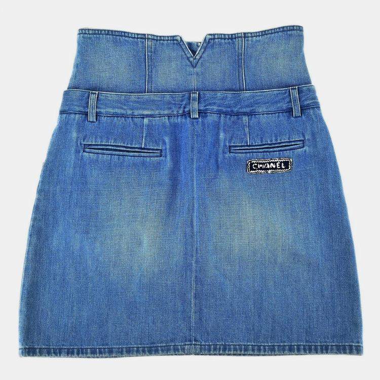 Pre Owned Chanel Blue Denim Skirt Size 36