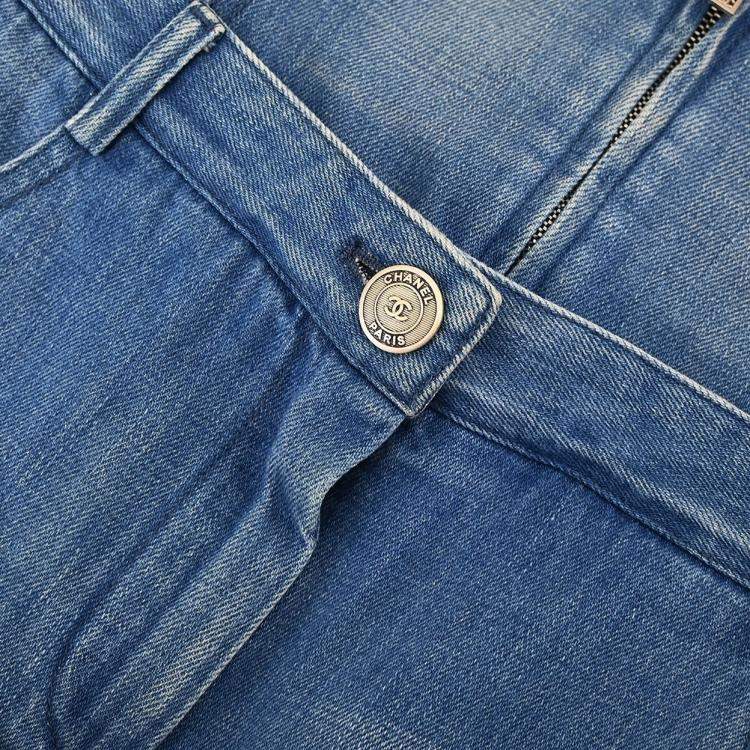 Pre Owned Chanel Blue Denim Skirt Size 36